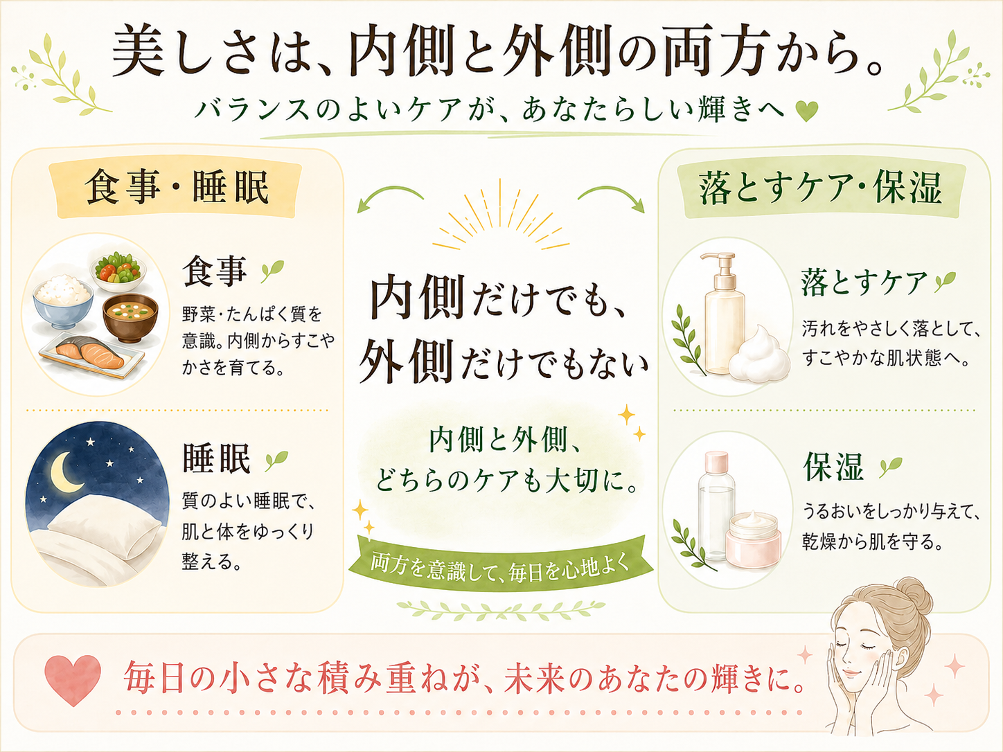 内側から整えるケアと外側から洗い流すケアを分けて考える図
