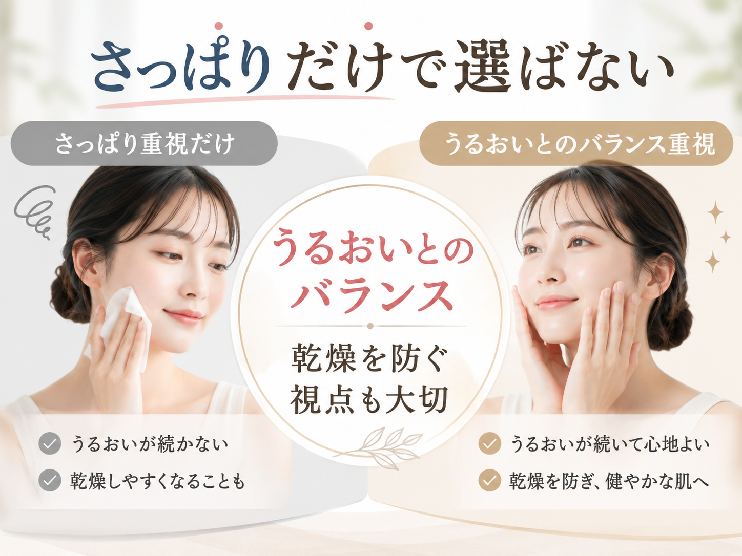 さっぱり感とうるおいのバランスを示す化粧水選びの図