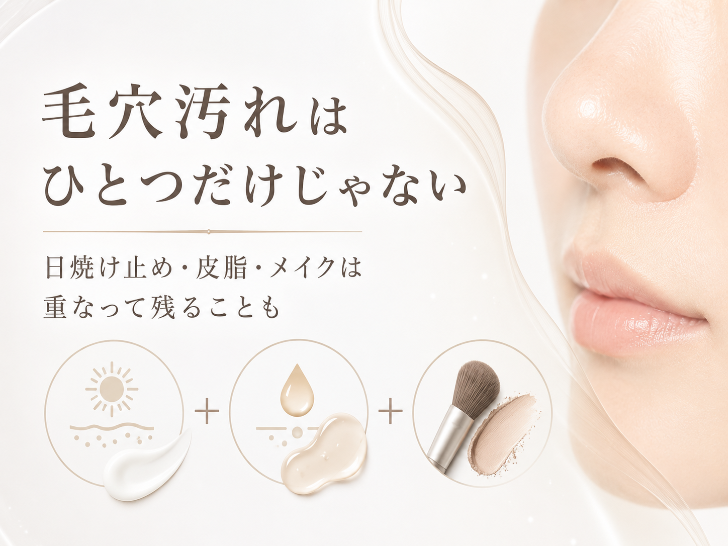 日焼け止めと皮脂やメイク汚れが混ざる毛穴汚れの図解