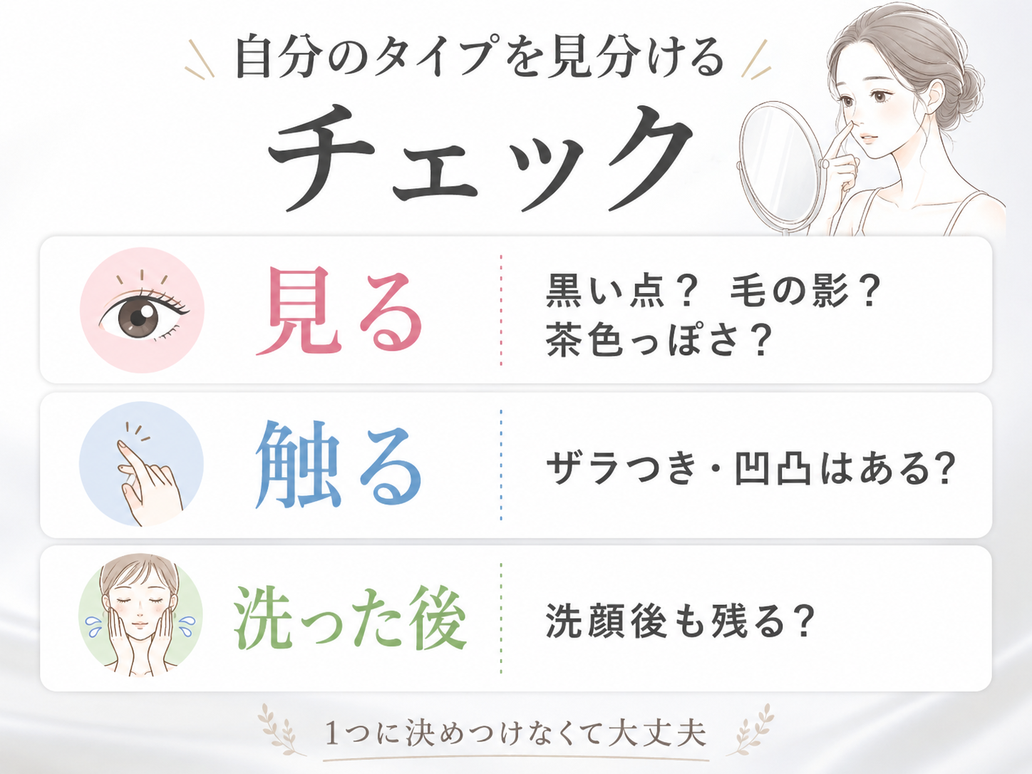 黒ずみタイプを触る見る洗った後で確認するチェックポイント画像