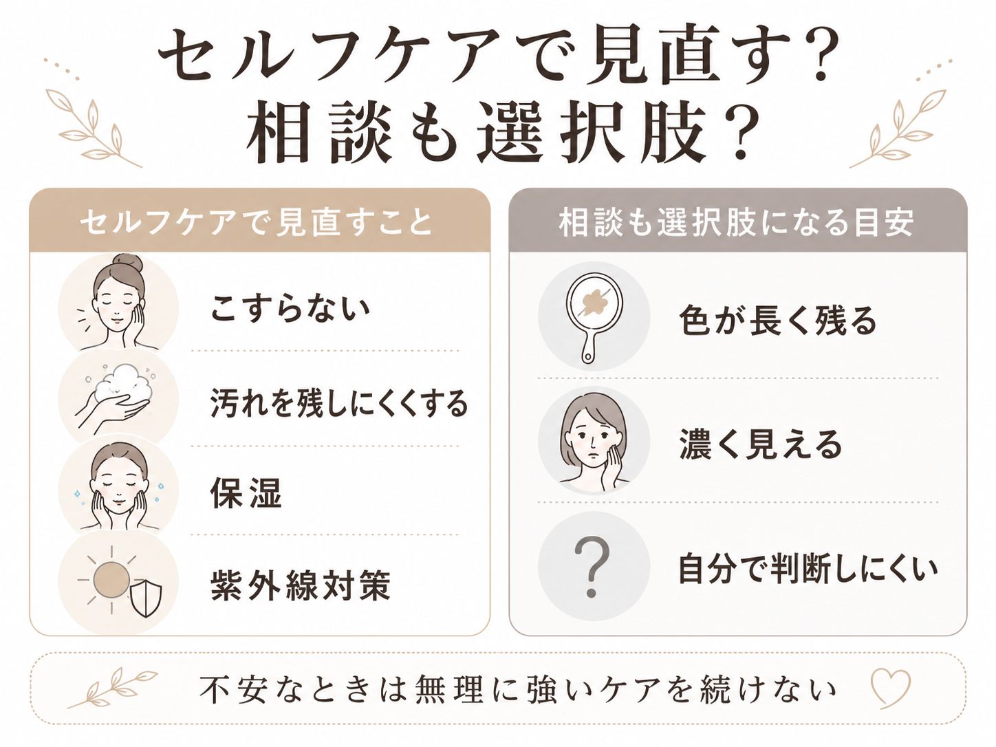 セルフケアで見直すことと美容皮膚科に相談する目安