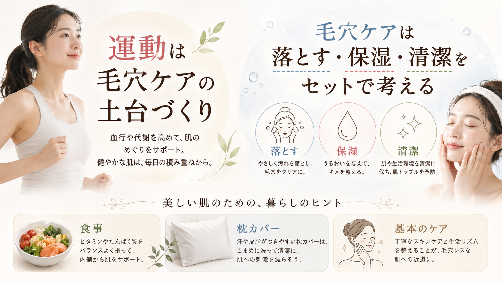 運動が肌環境に関係する血行睡眠ストレス生活リズムの図解