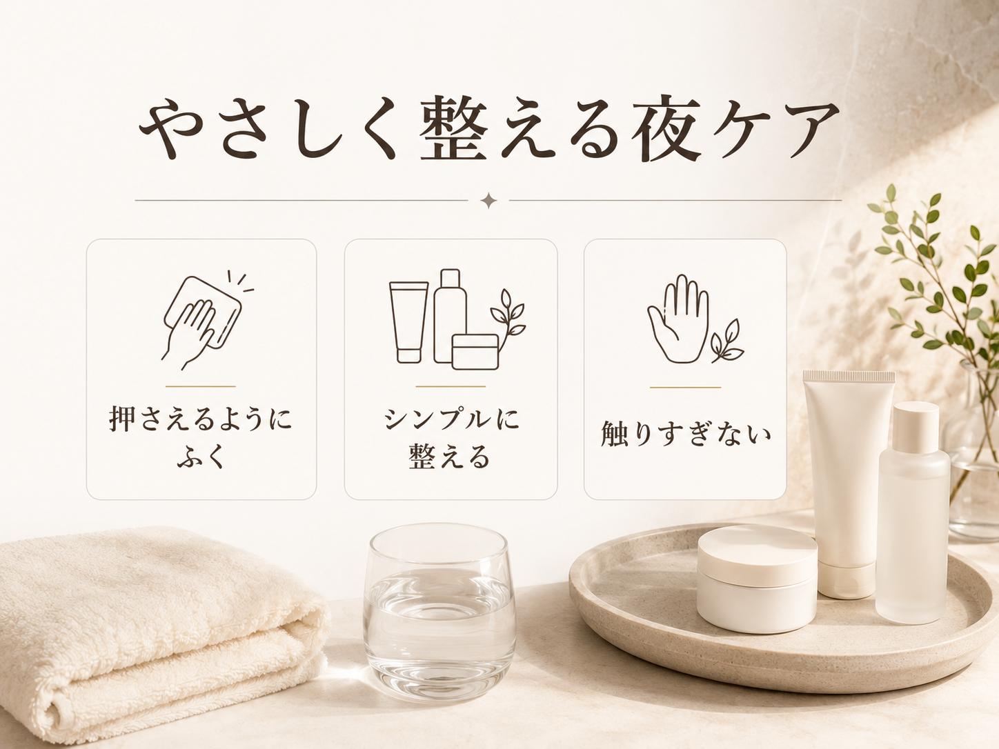 通常ケア再開後のこすらない落とし方を示す手順画像