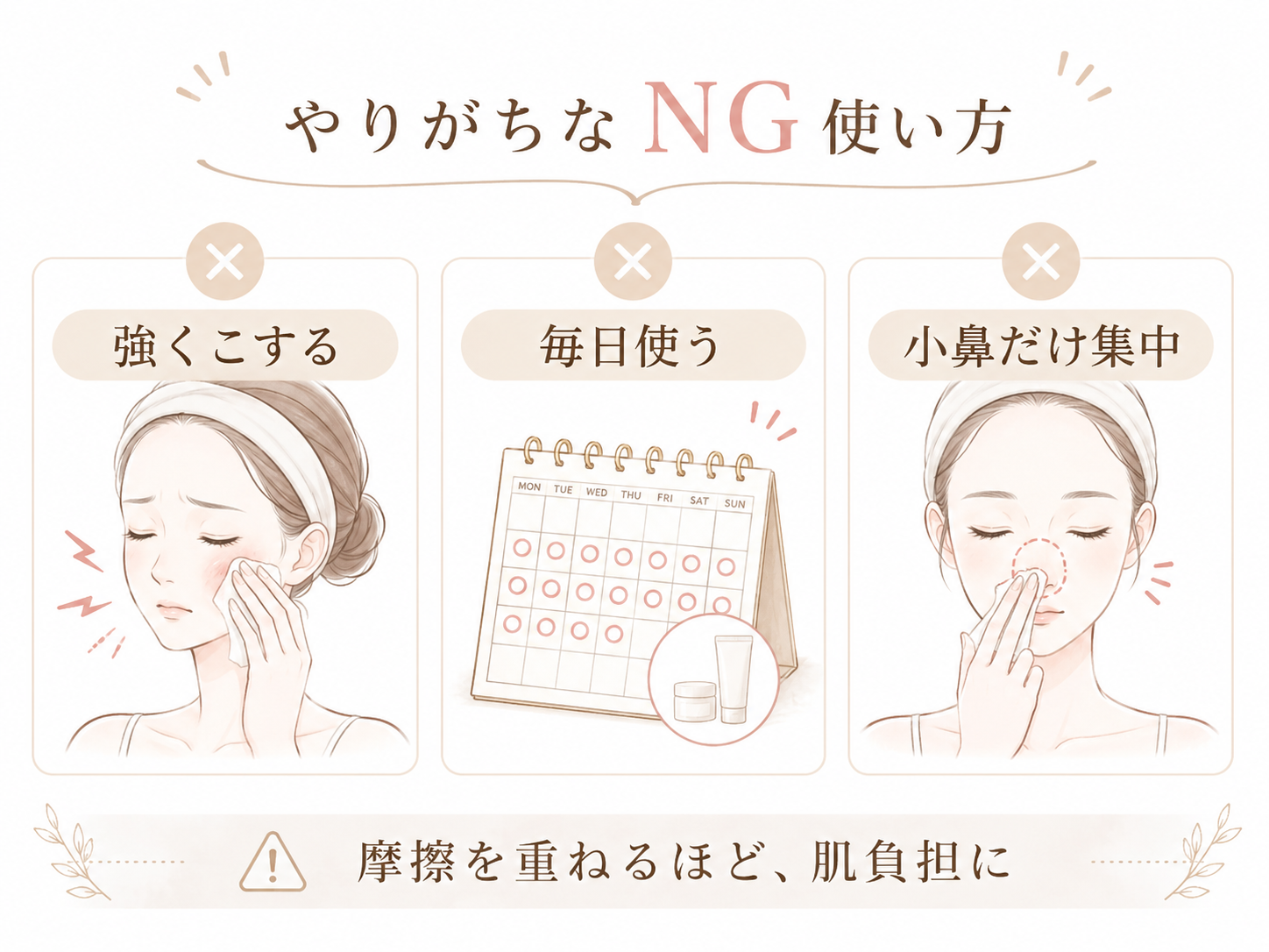 いちご鼻ケアでやりがちなNGケアを整理した図