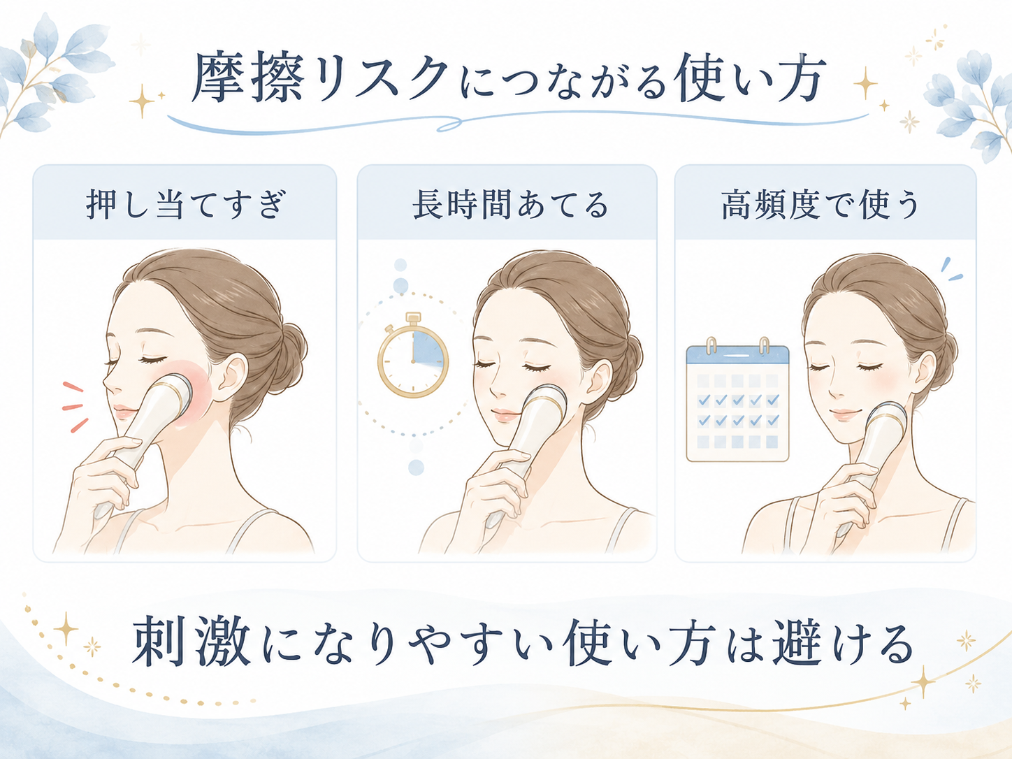 洗顔ブラシの摩擦が肌負担につながる場合を示す比較図