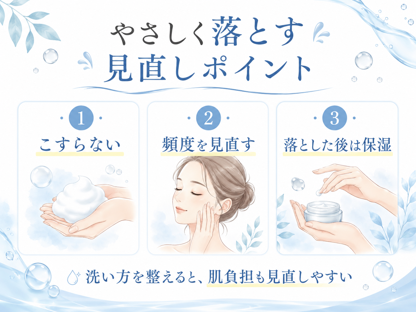 洗顔ブラシを使う場合の注意点と摩擦を減らす落とし方の図