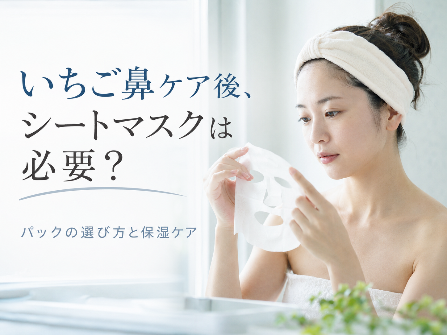 いちご鼻ケア後のシートマスクと保湿ケアを説明するスキンケアビジュアル