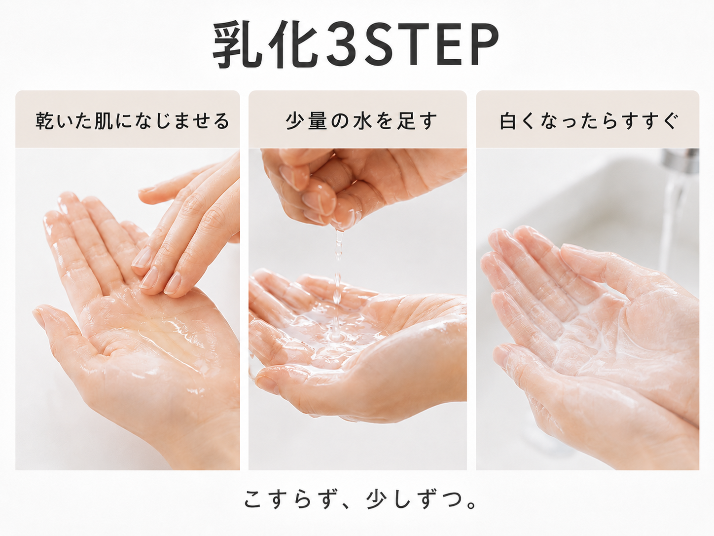 クレンジング乳化の3ステップ図