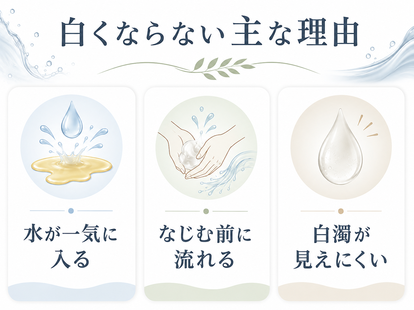 乳化が白くならない主な理由を説明する図解