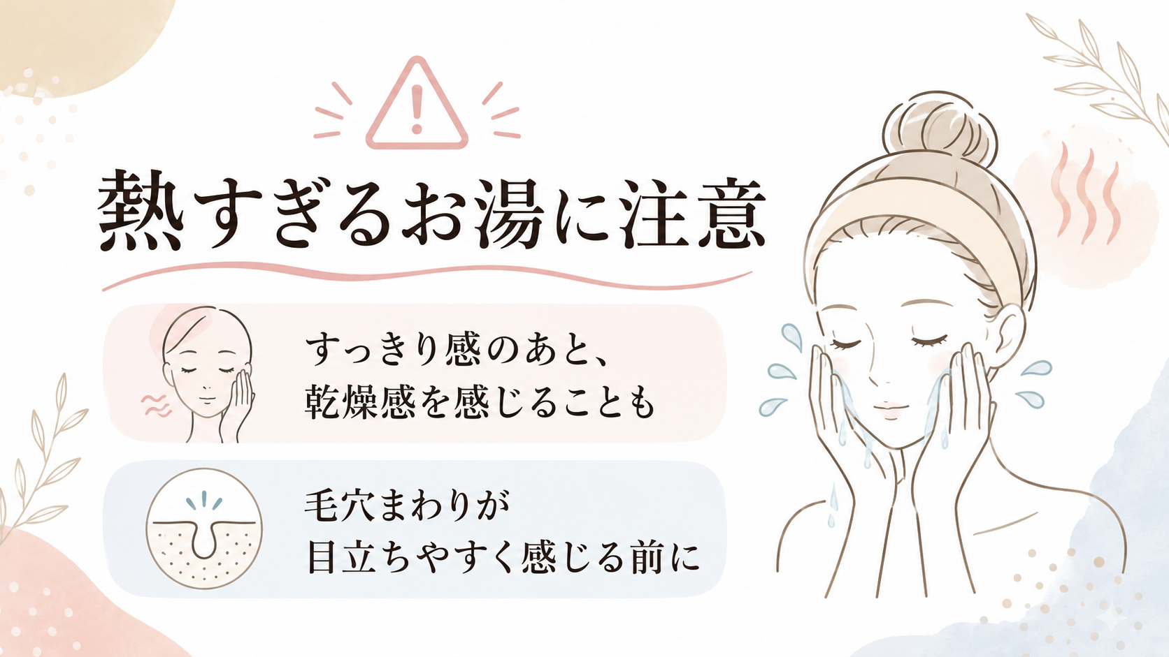 熱すぎるお湯による乾燥感やつっぱり感を説明する図
