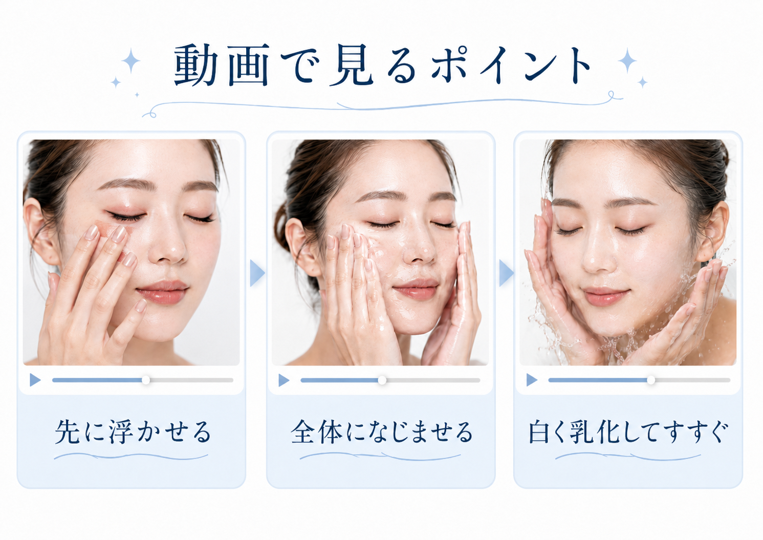 ポイントメイク落ち投稿を見るときのチェックポイントを示す3コマ補助画像