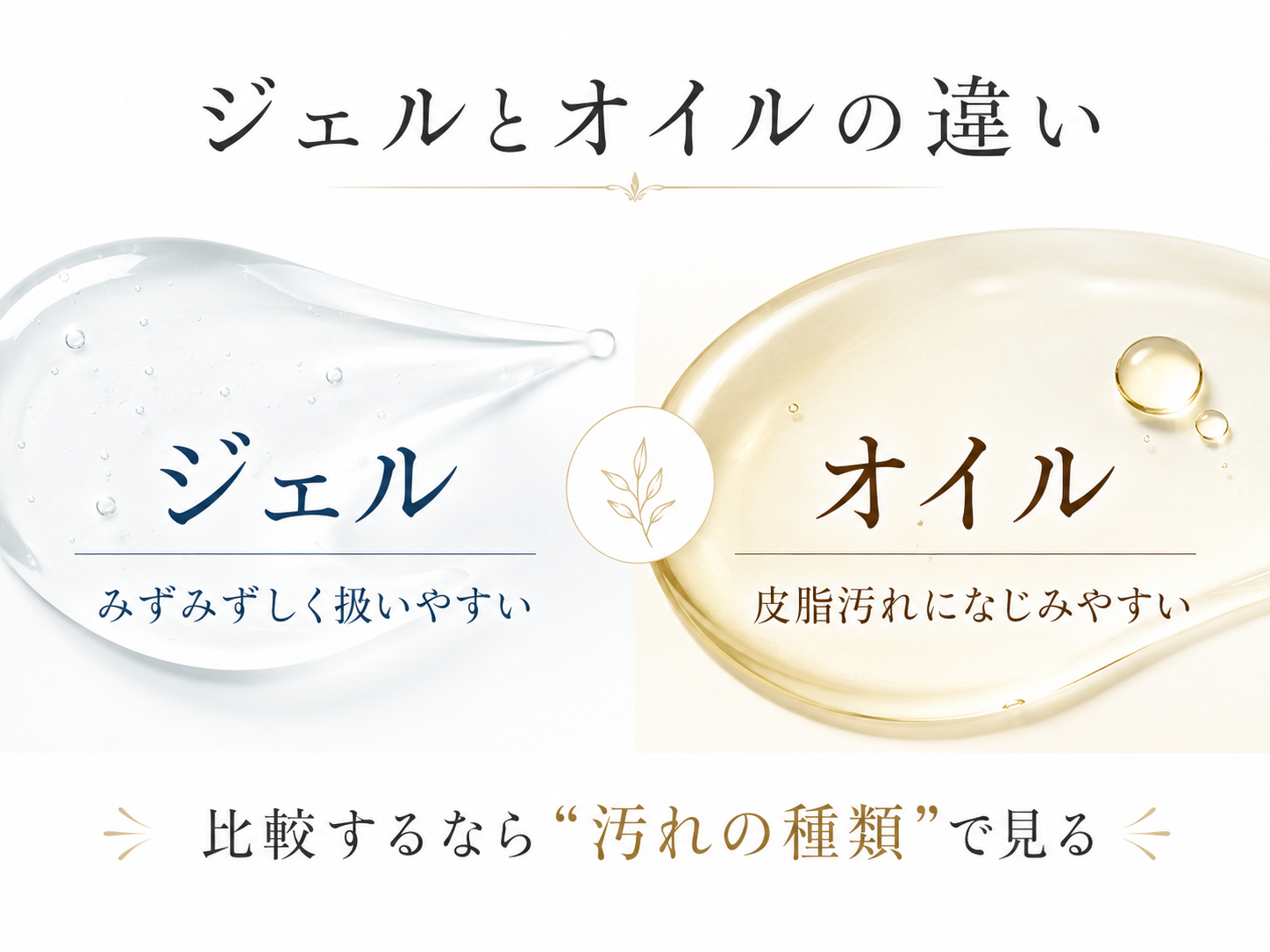 クレンジングジェルとオイルの違いを比較したタイプ比較図