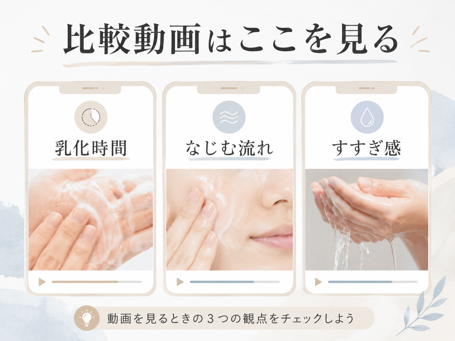 バームとオイルの使用感比較投稿を見るポイントを説明する画像