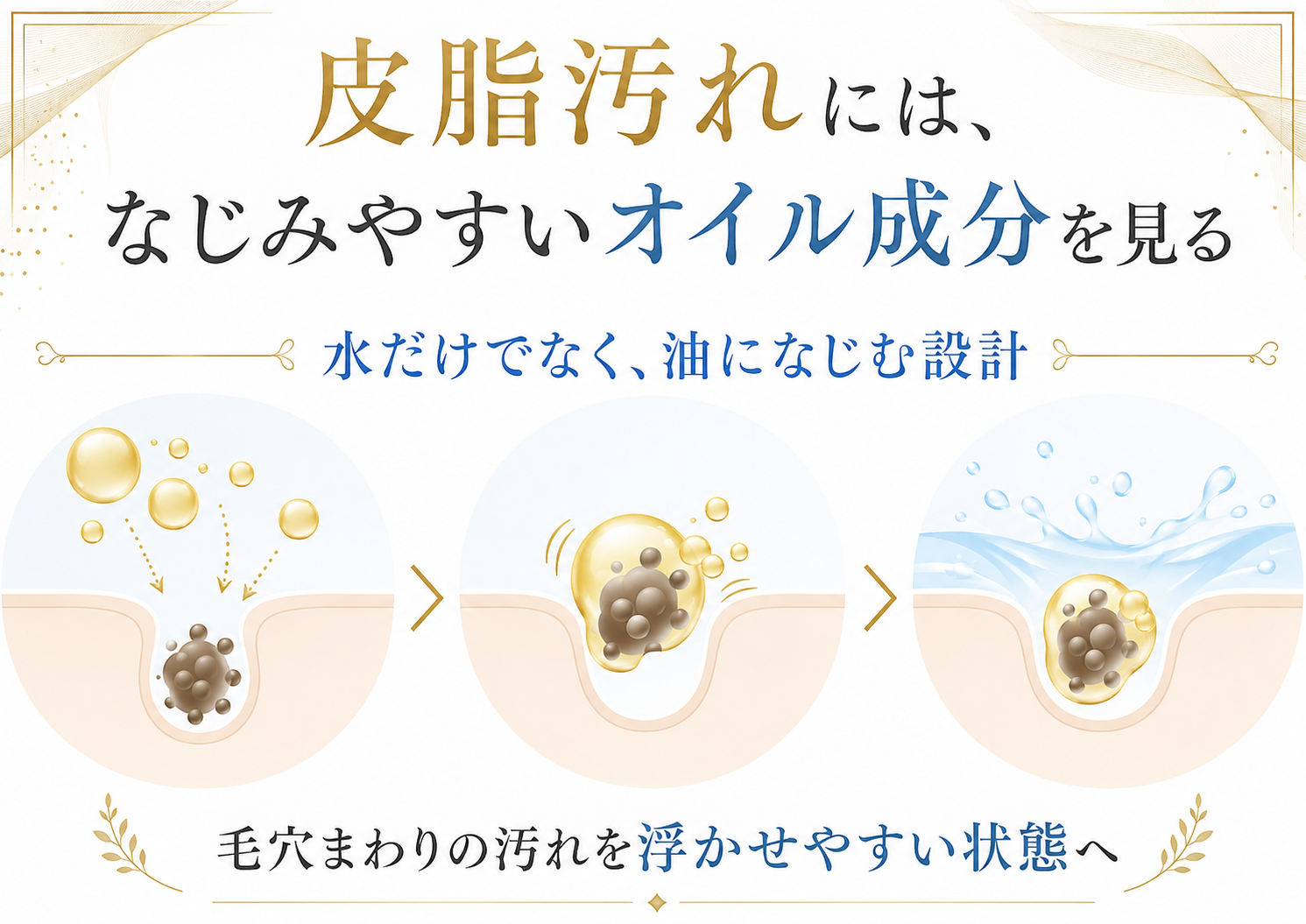皮脂汚れになじむオイル成分の考え方を示す図