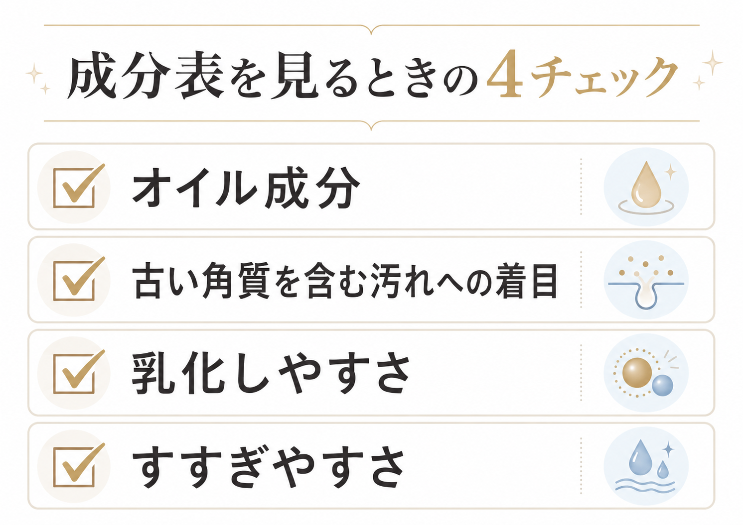 角栓ケア成分表を見るときのチェックポイント図