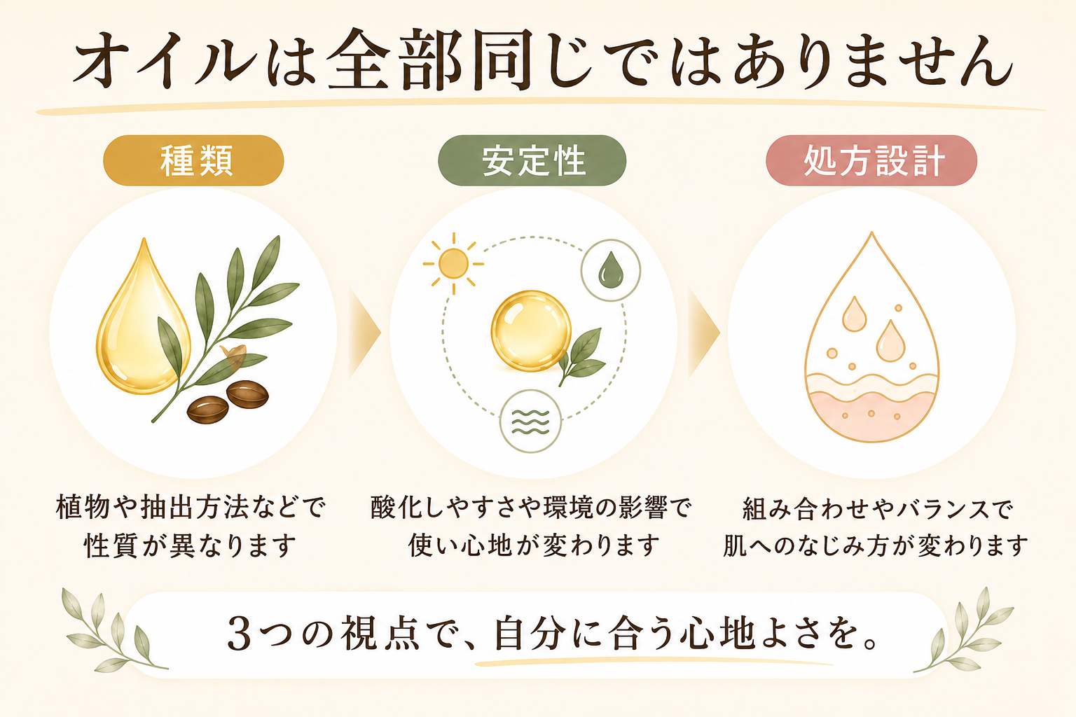オイルの種類によって酸化安定性の見方が異なることを示す図