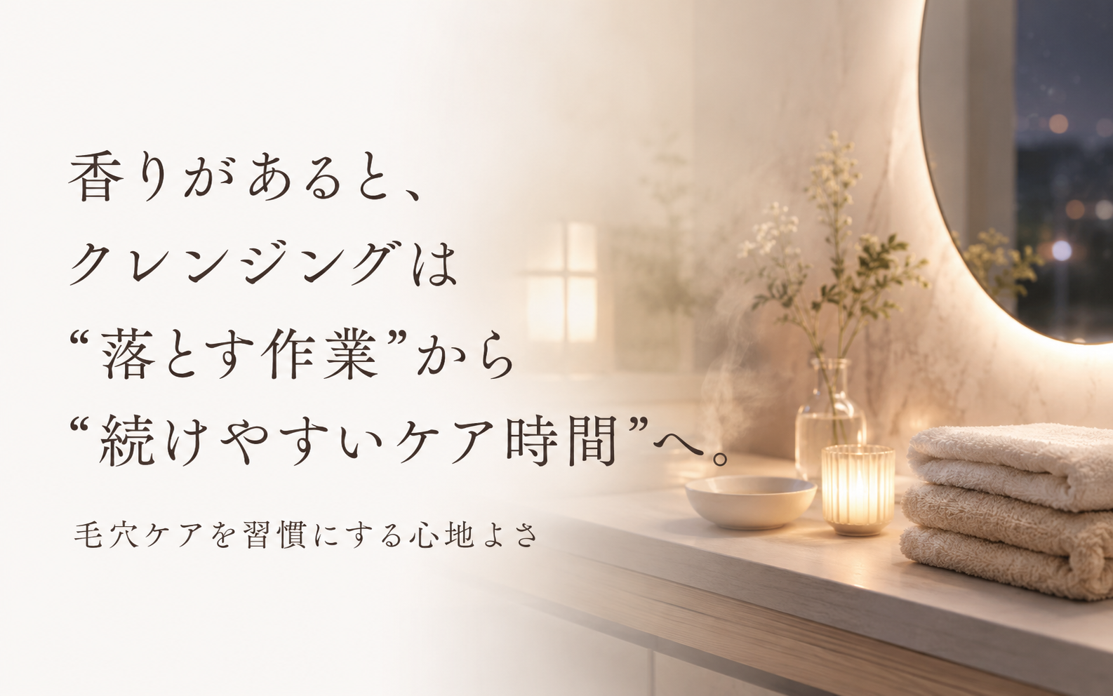 香りのあるクレンジング時間を心地よい習慣として表現するファーストビュー