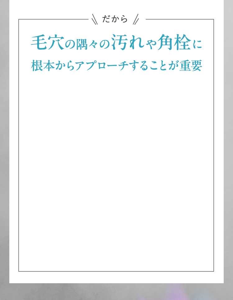 だから毛穴の隅々の汚れや角栓に根本からアプローチすることが重要