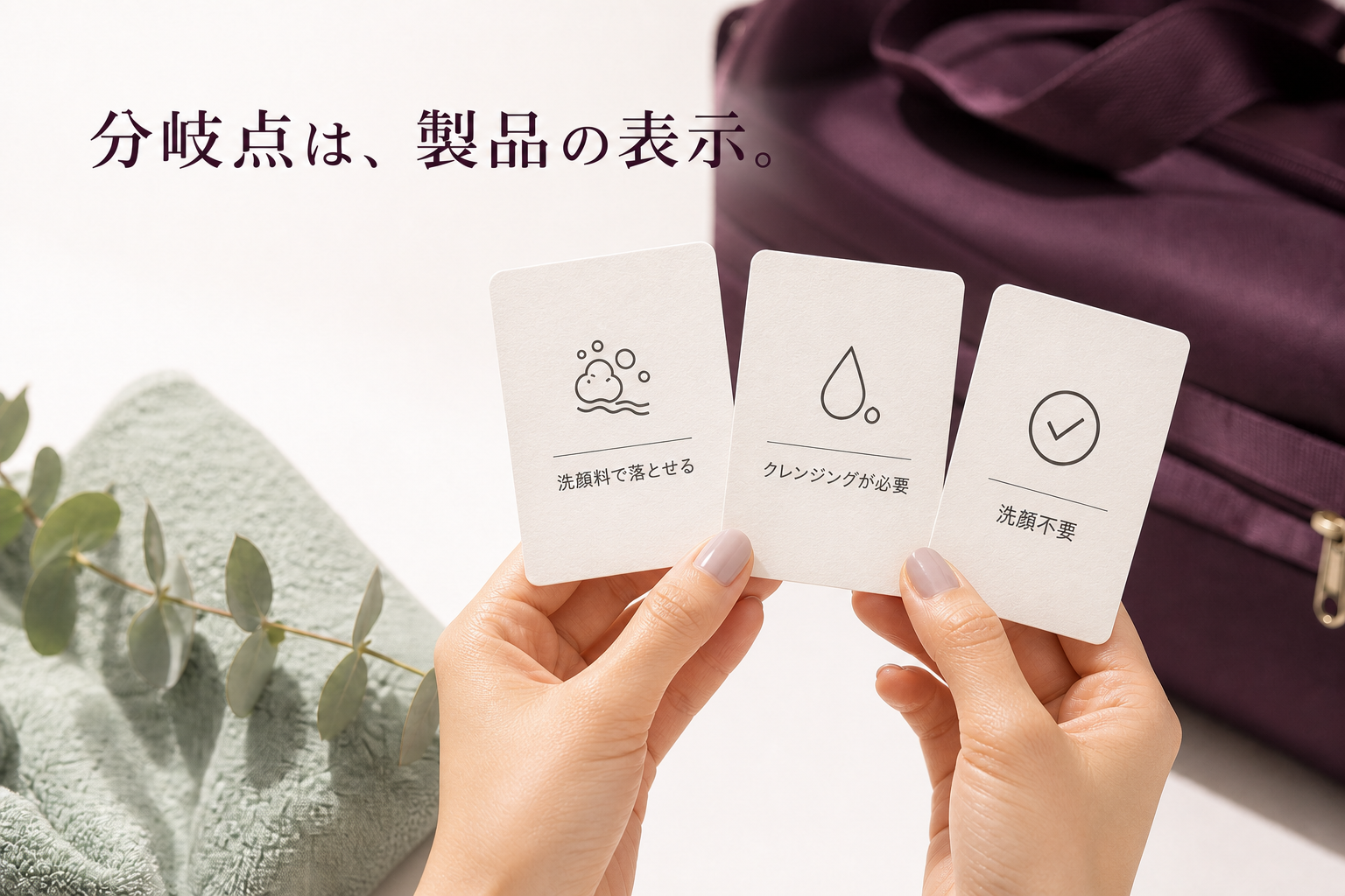 製品ごとに異なる3種類の落とし方表示を確認する手元