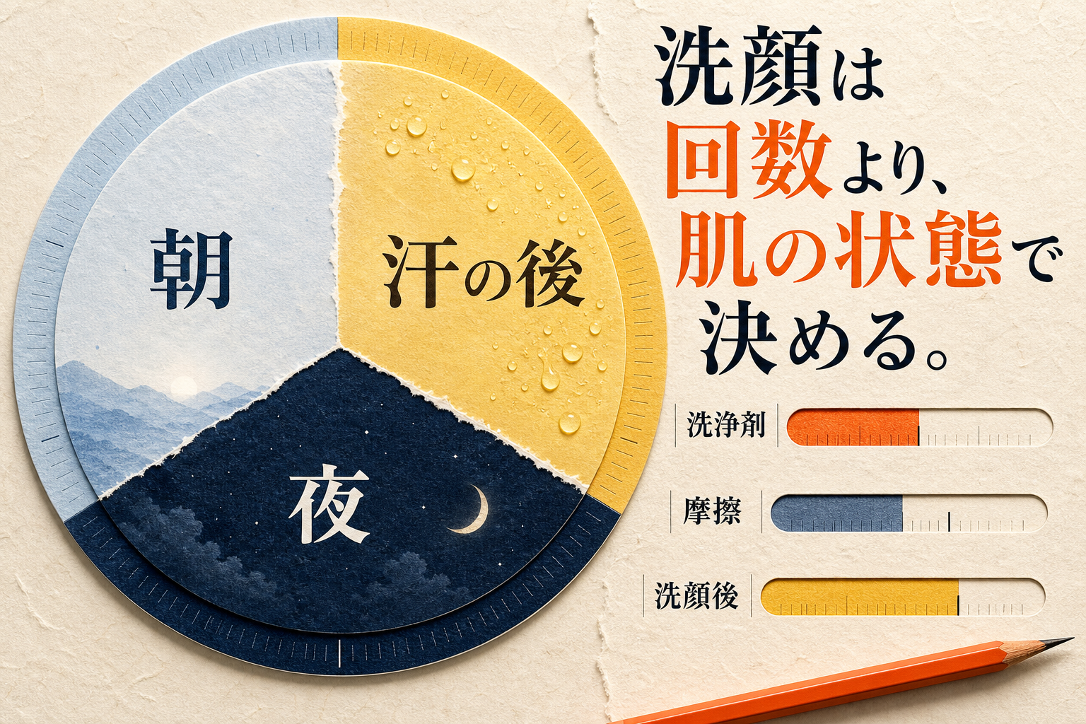 朝、汗の後、夜と、洗浄剤・摩擦・洗顔後の状態を記録する一日盤