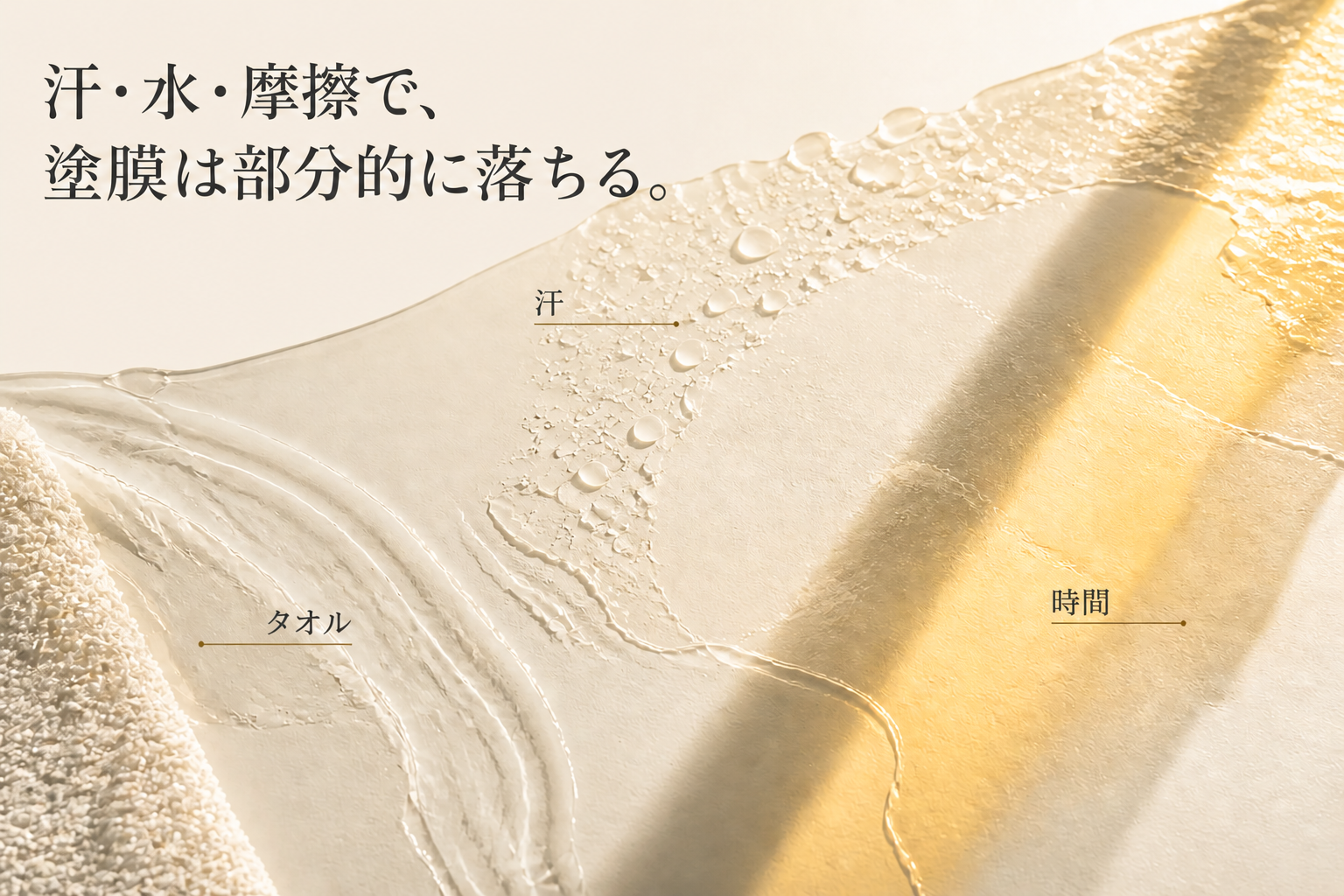 汗、水、タオル、時間で半透明の塗膜が部分的に薄くなる造形