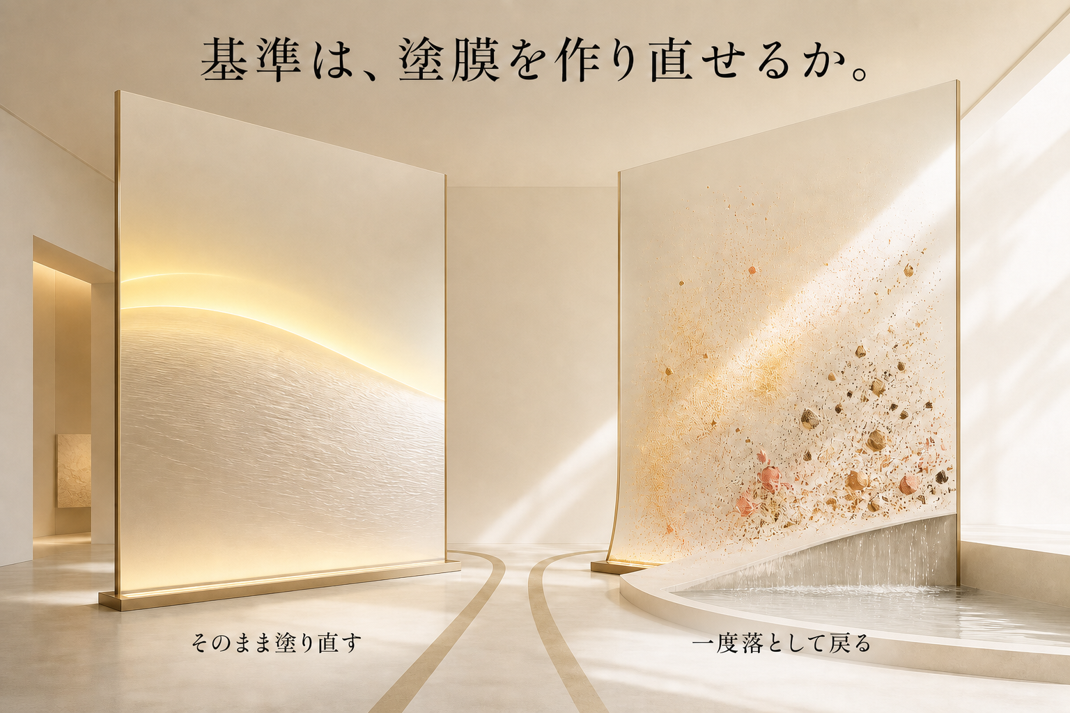 そのまま塗り直せる状態と、一度落として戻る状態の二方向