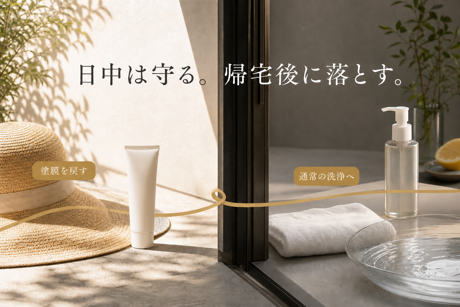 屋外で日焼け止めを戻す時間と、帰宅後に通常の洗浄へ戻る時間の境界