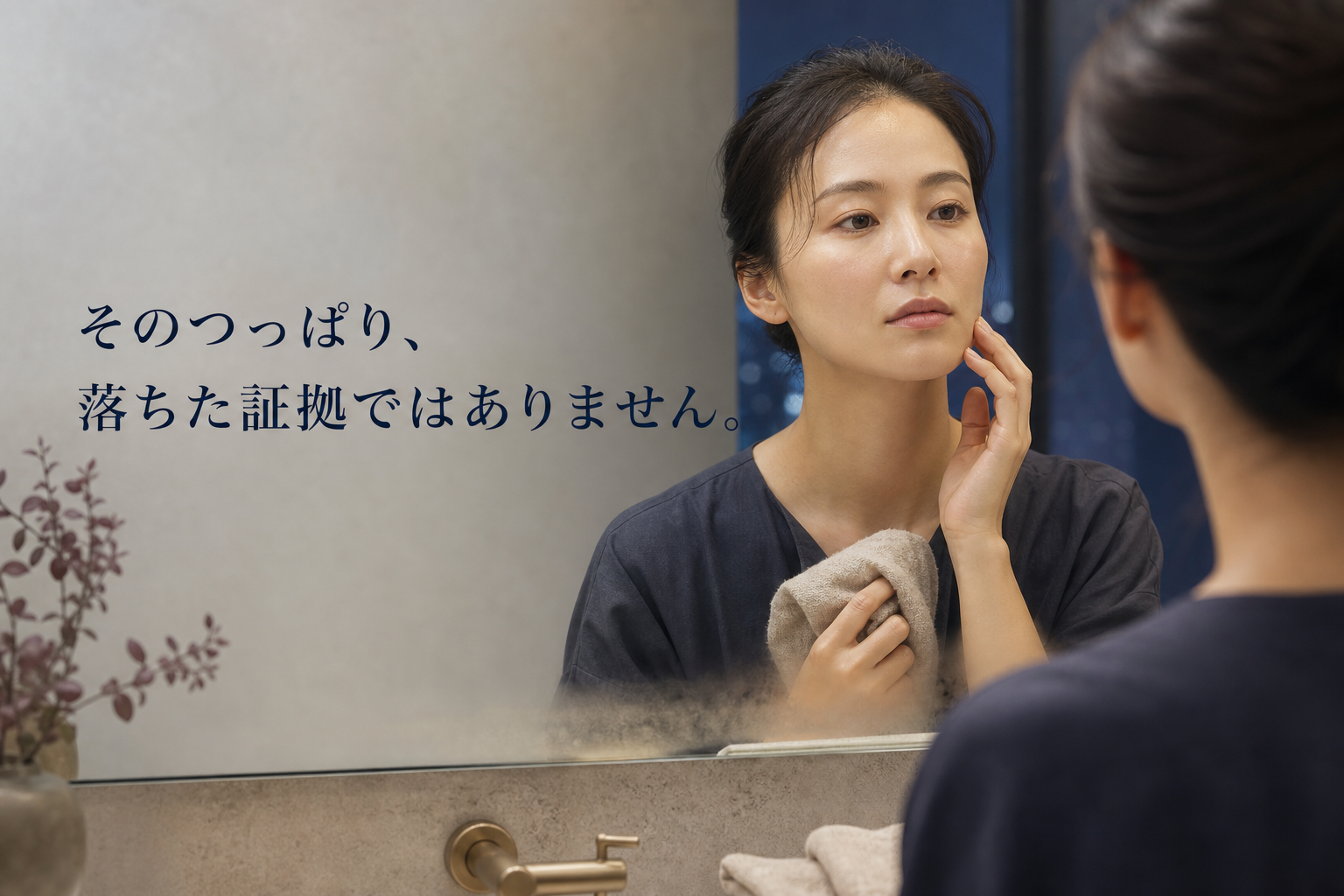 クレンジング後、頬のつっぱりに気づく女性