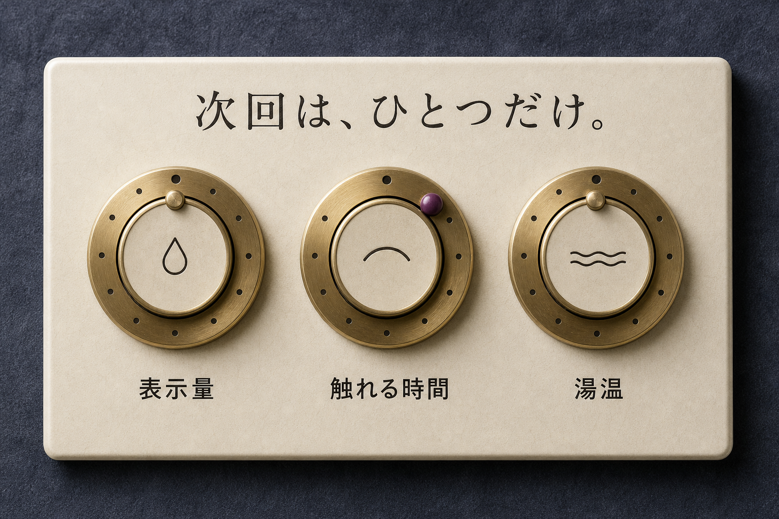 量、触れる時間、湯温を調整する3つのダイヤル