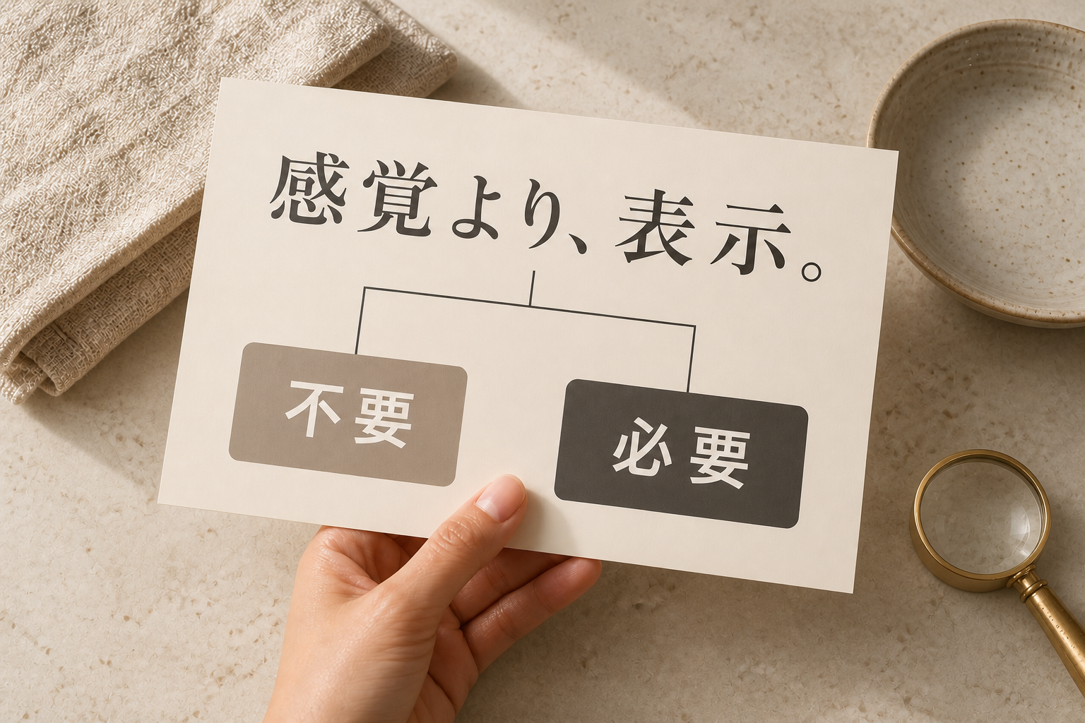 製品表示を確認し、必要な洗浄工程を決める手元