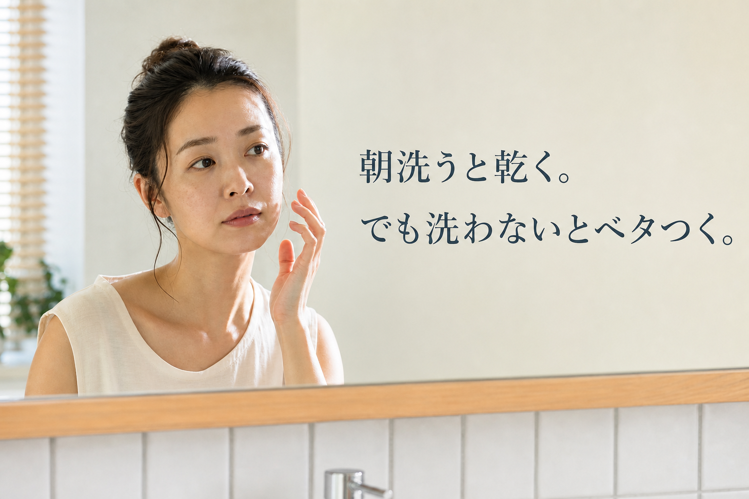 朝洗顔の前にTゾーンと頬の状態を確認する記事