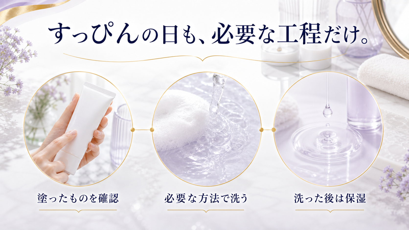 何も塗っていない日と日焼け止めを塗った日の洗い方を分ける図