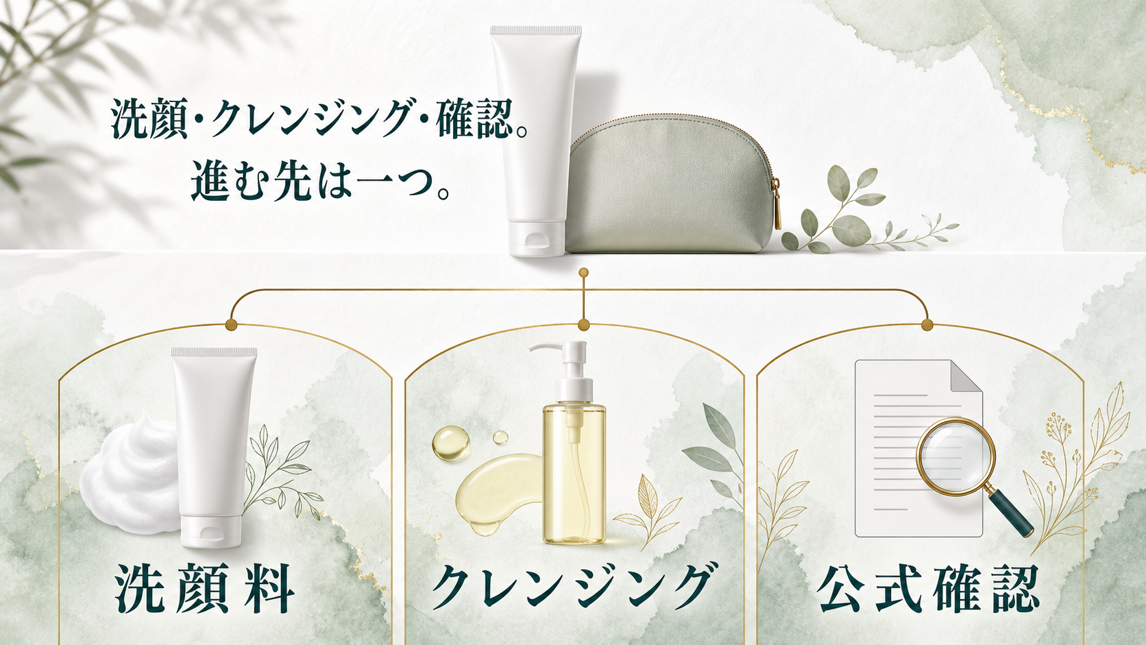2つの確認から洗顔料、クレンジング料、公式確認へ分かれる判断