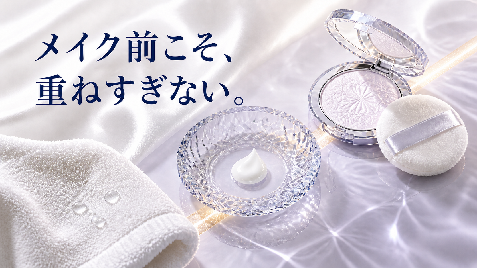 洗顔後のタオル、保湿料、メイク用パフ