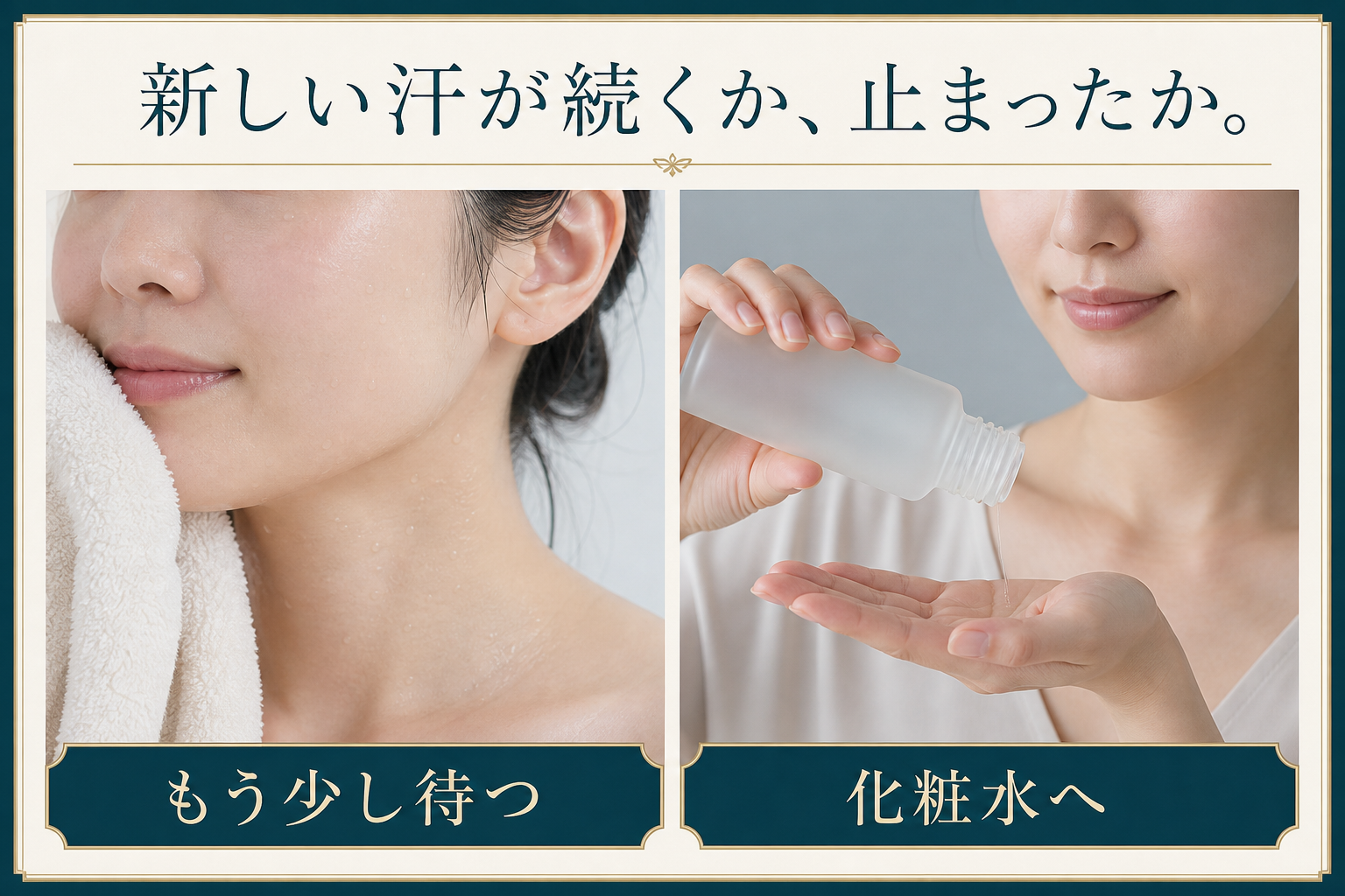 新しい汗が続く状態と化粧水へ進める状態の比較