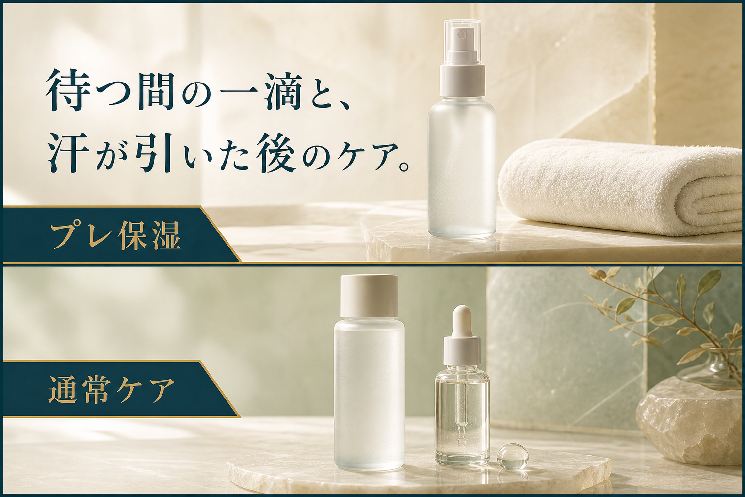 汗が引くまでのプレ保湿とその後の通常ケアを分ける図