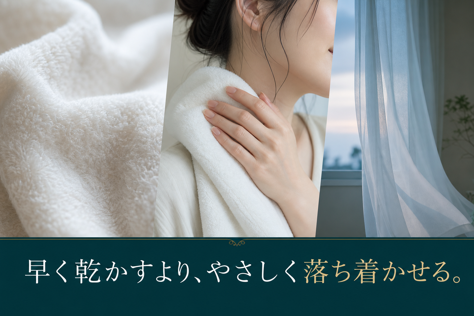 タオルと穏やかな冷却で肌をこすらず落ち着かせる場面