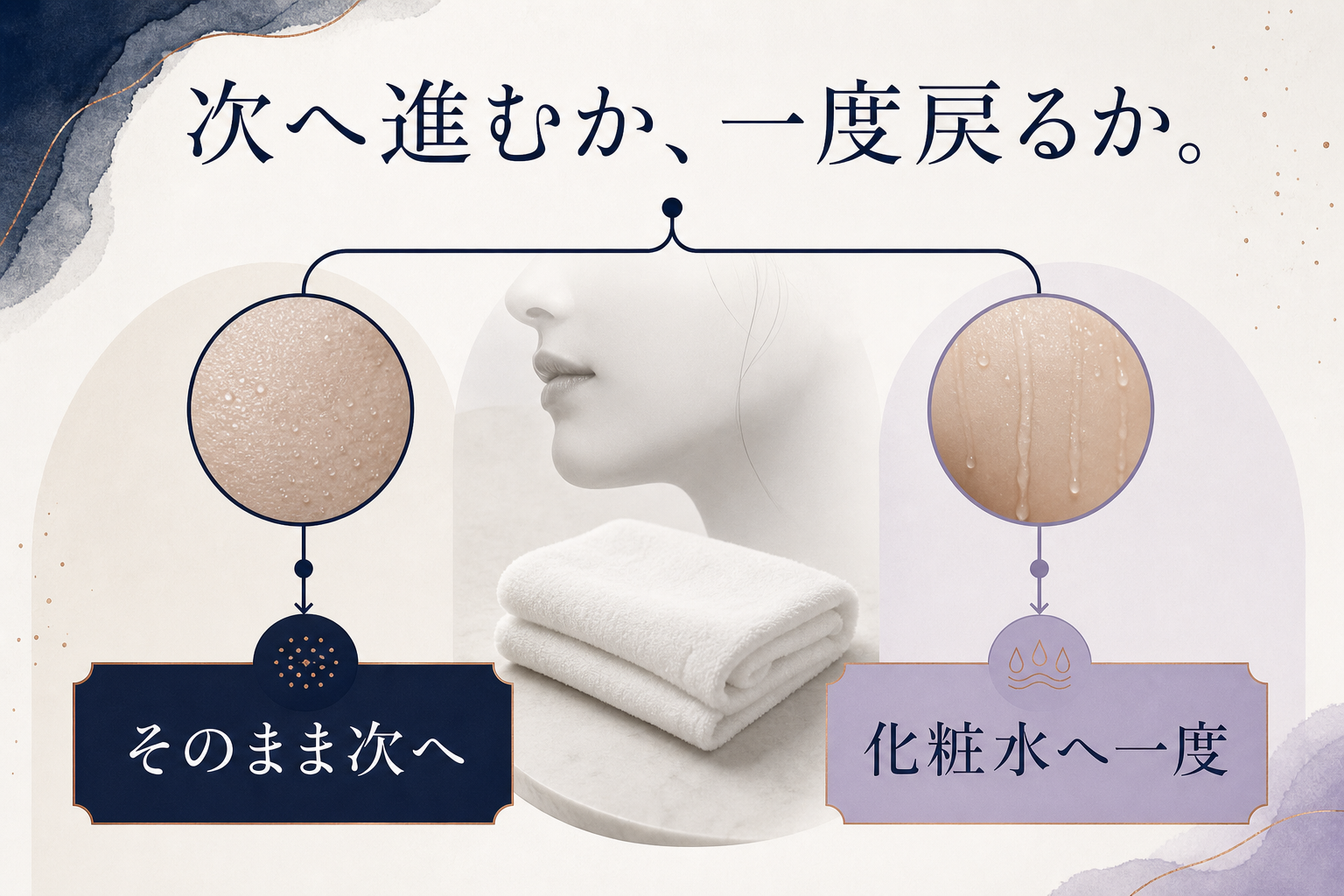 そのまま次へ進むか化粧水へ一度戻るかの判断図