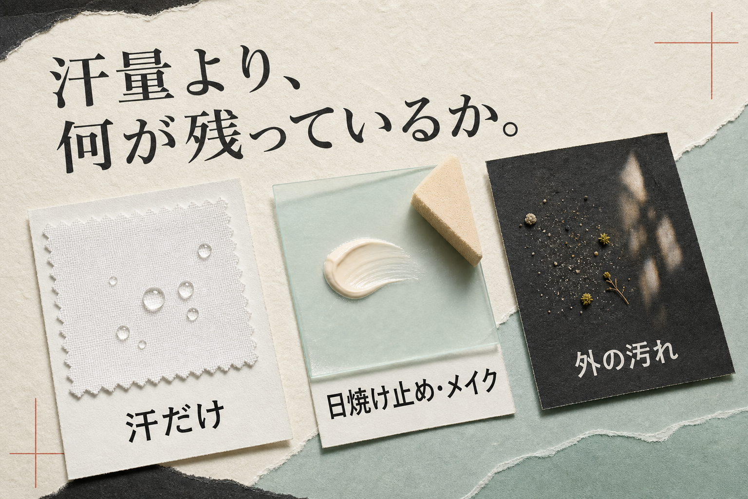 汗だけか日焼け止めやメイクや外の汚れが残るかを分ける比較