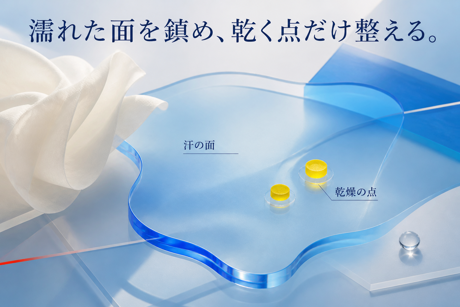汗で湿る面と乾燥する点を分ける抽象図