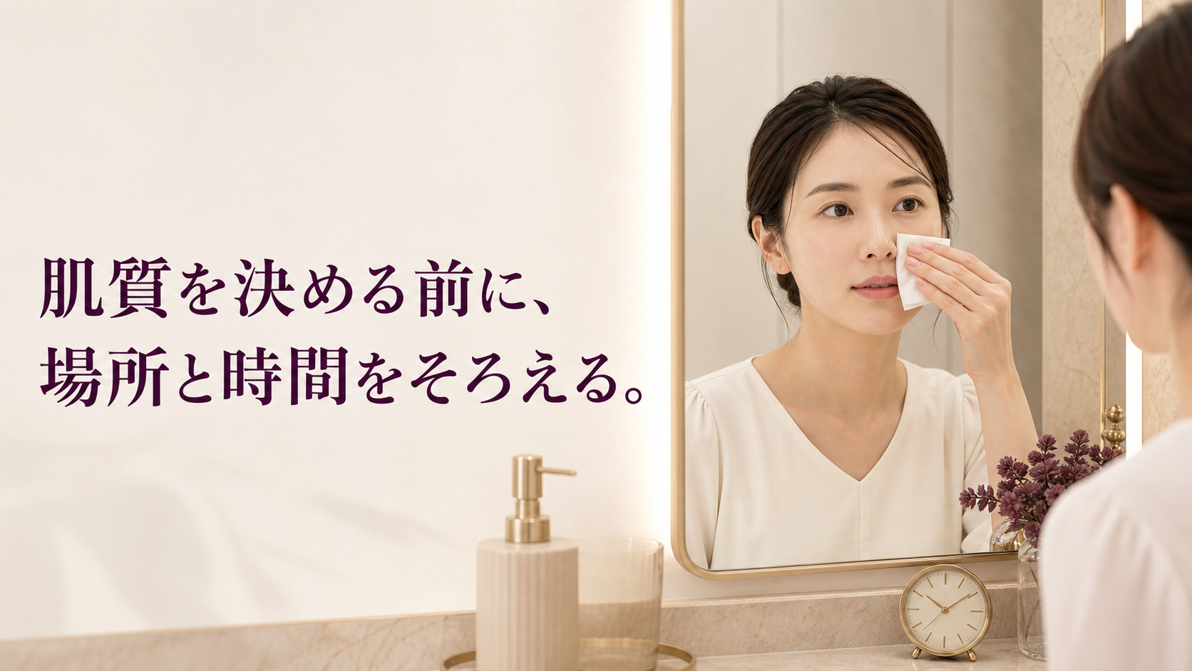 同じ照明と時間で鼻と頬の状態を一度だけ確認する場面