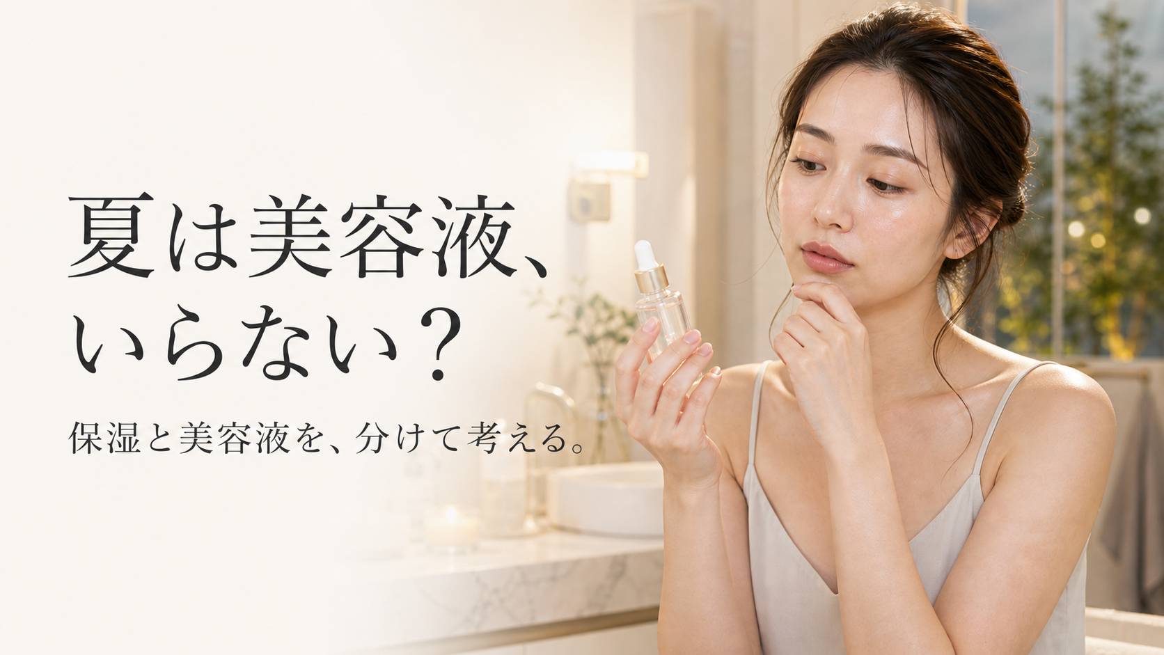 夏の夜に美容液を使うか迷う女性