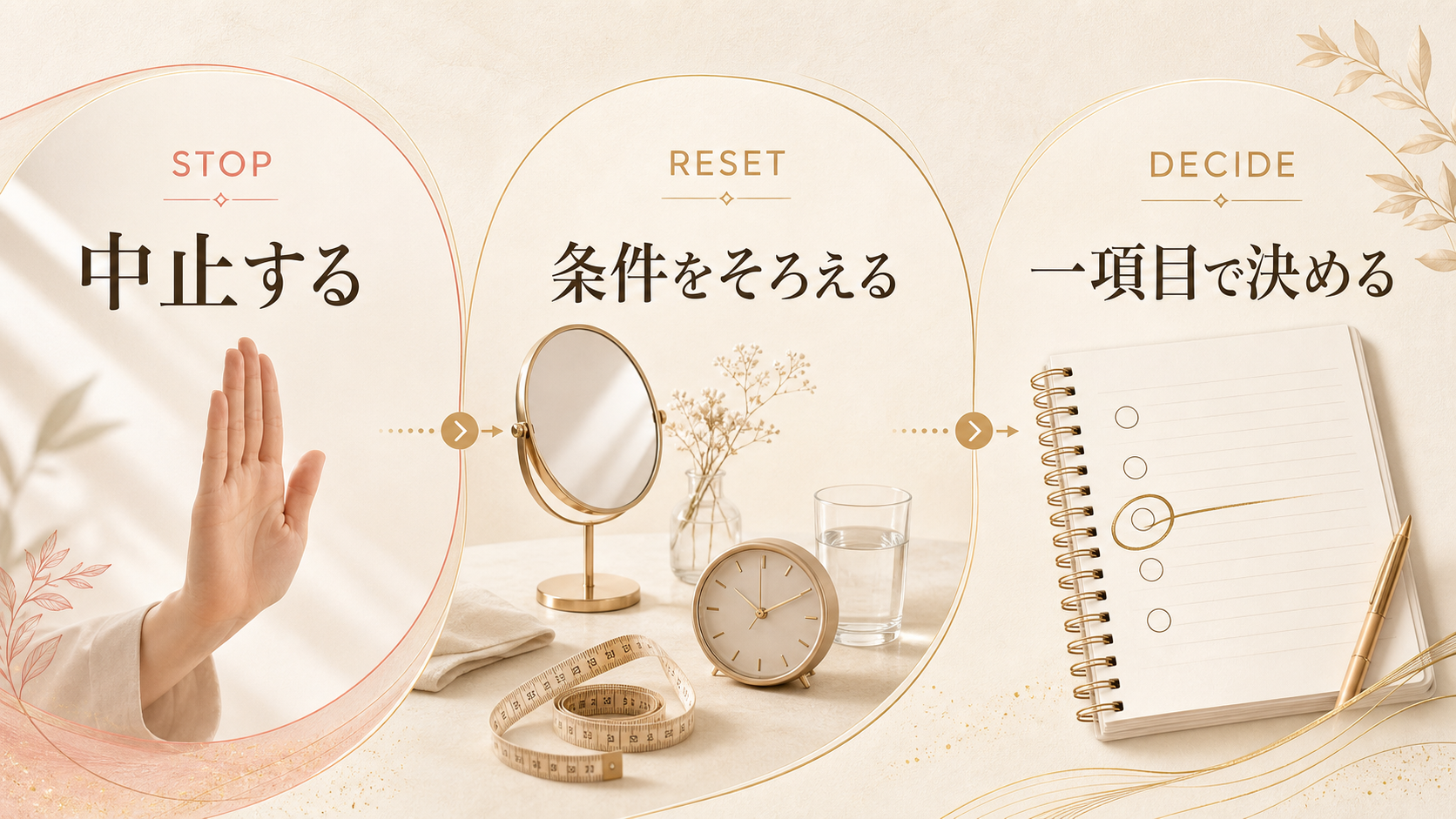 中止、条件をそろえる、一項目で決めるの三段階