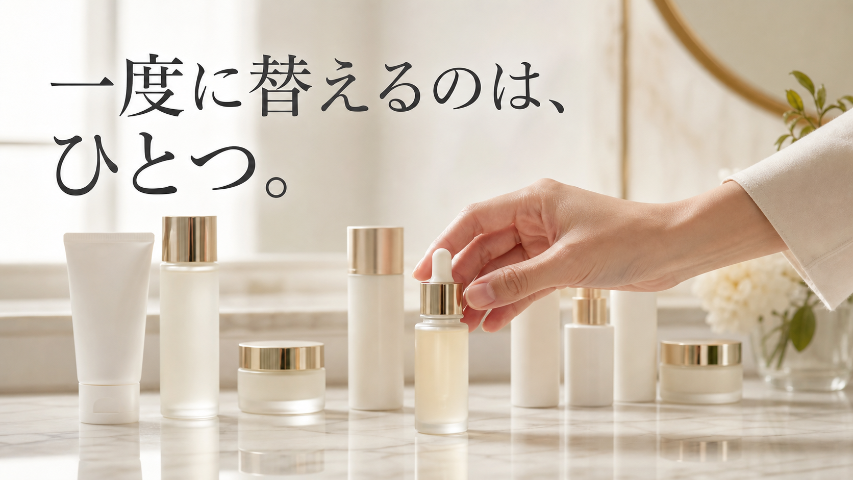 複数のスキンケアから一品だけを替える手元