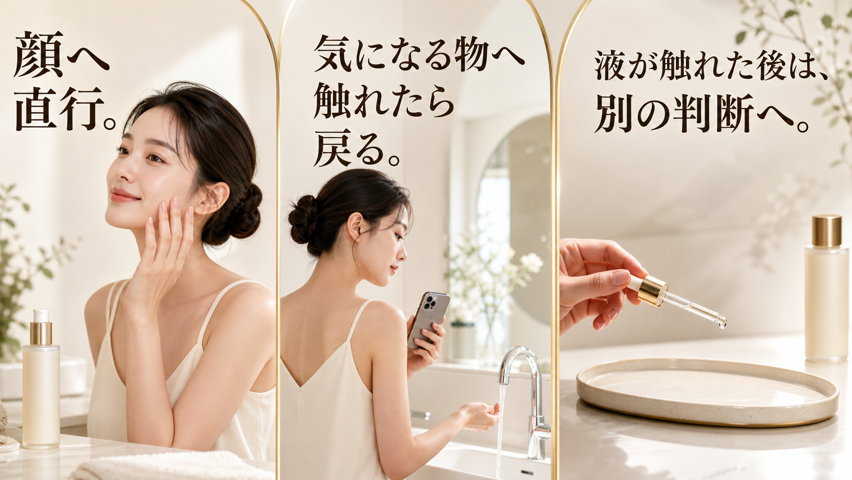 手洗い後にそのまま進む、戻る、液の接触を別判断へ渡す三つの出口
