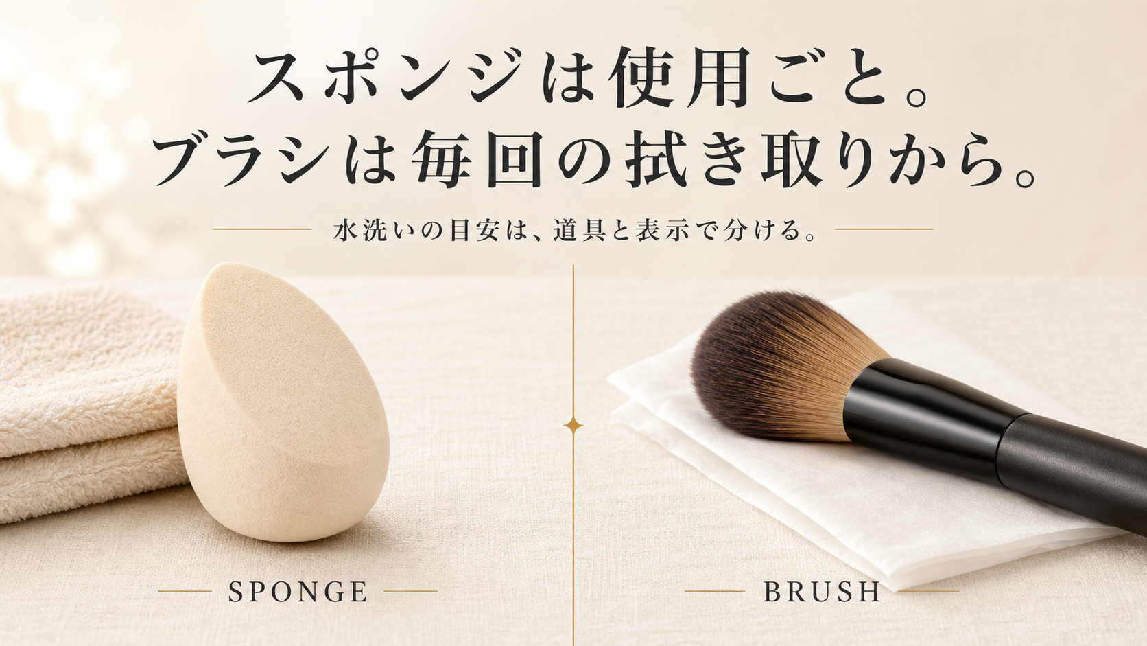 スポンジとブラシで異なる手入れ頻度を示す編集静物