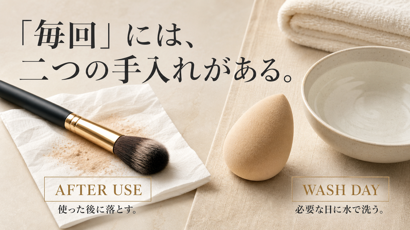 使用後の軽い手入れと水洗いの日を分けた静物