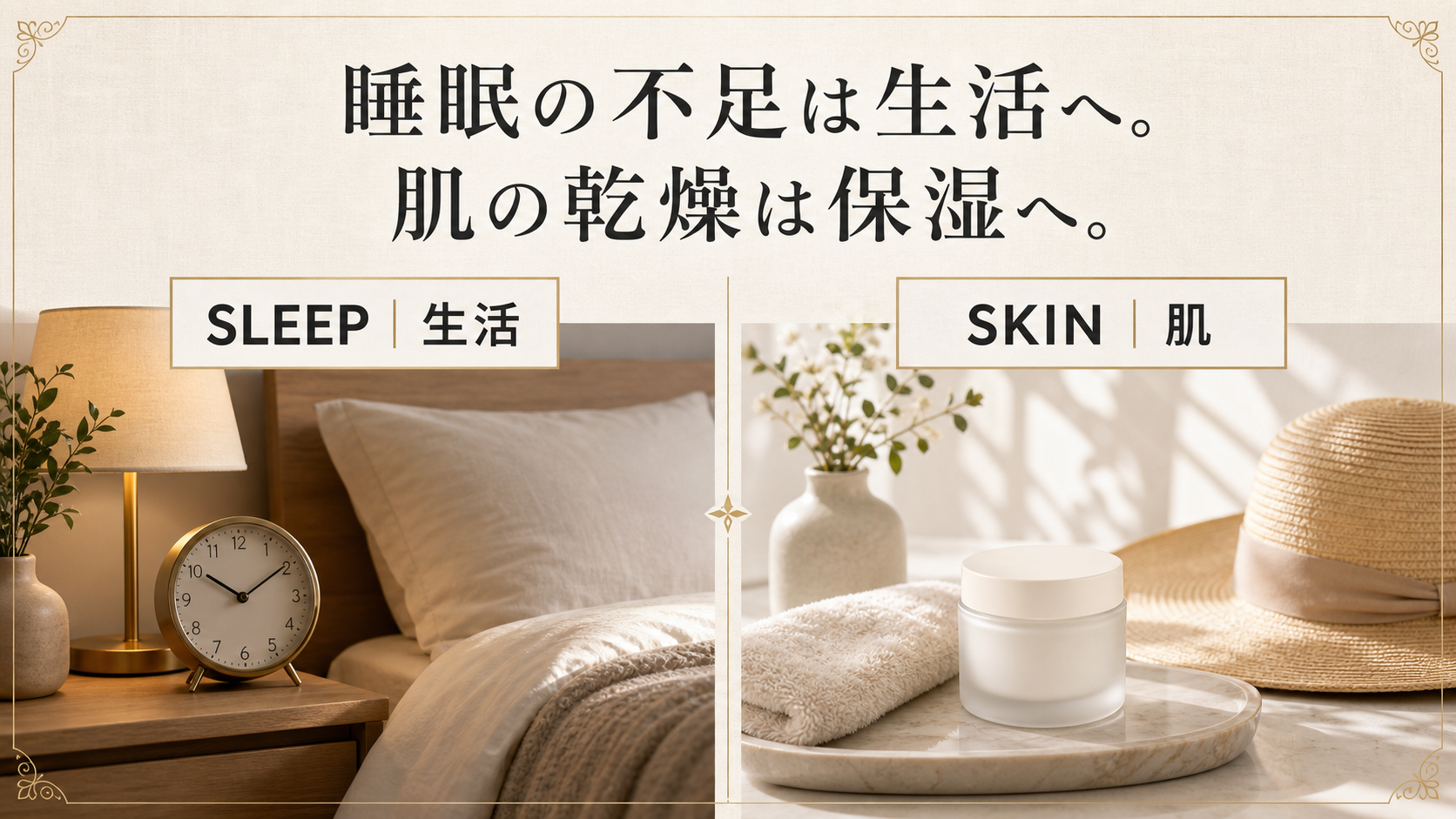 睡眠は生活、肌の乾燥は保湿と役割を分ける図