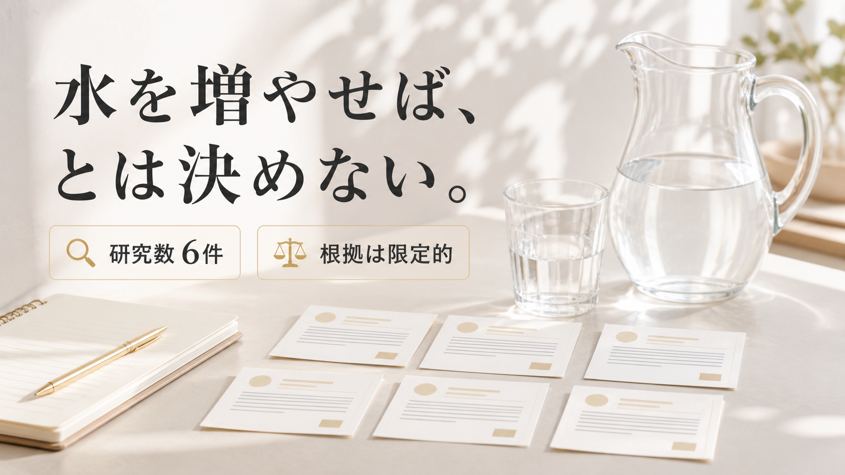 水分摂取と肌の研究根拠が限定的であることを示す図