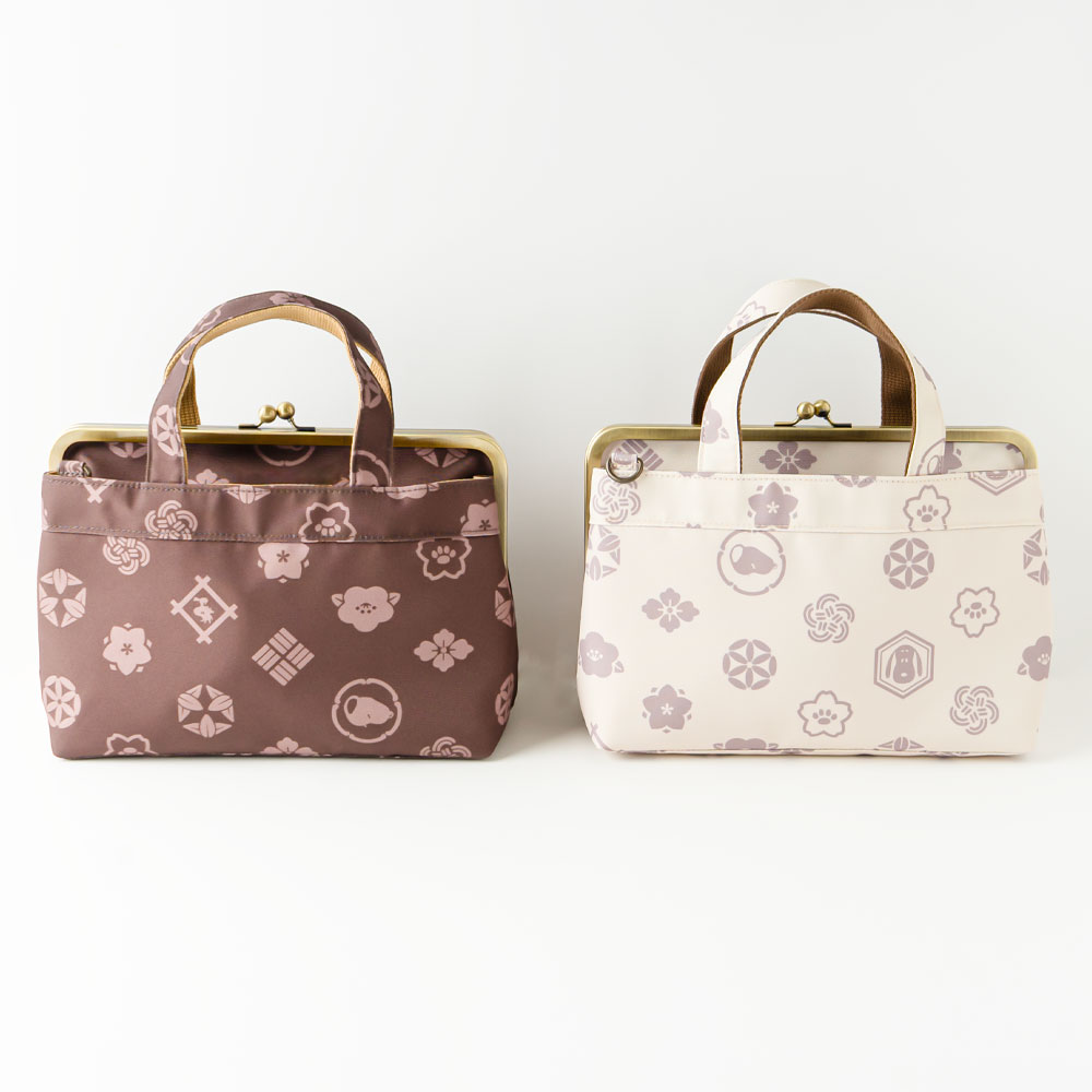 SNC がま口手提げバッグ 花小紋 :色: 黒柿